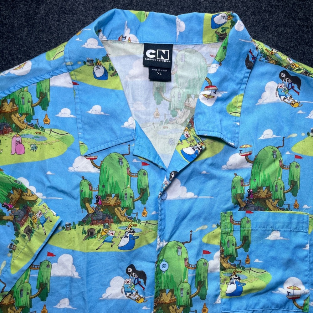 Cartoon Network Adventure Time Shirt Mens XL Blue Lyocell Tree Fort Print